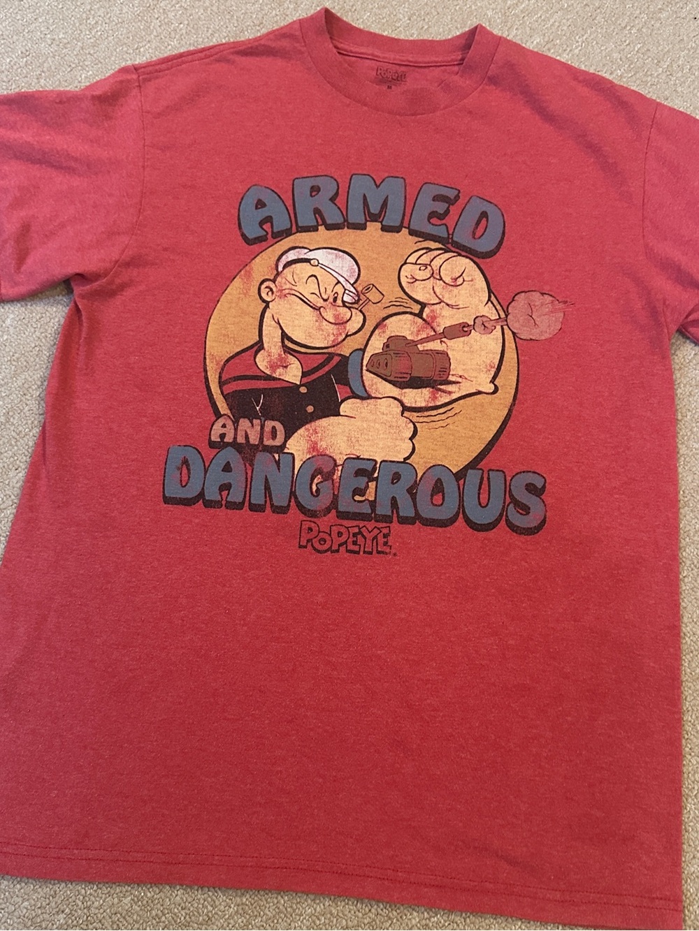Popeye "Armed and Dangerous" Graphic Tee Vintage Style Shirt M Mens READ DESCR